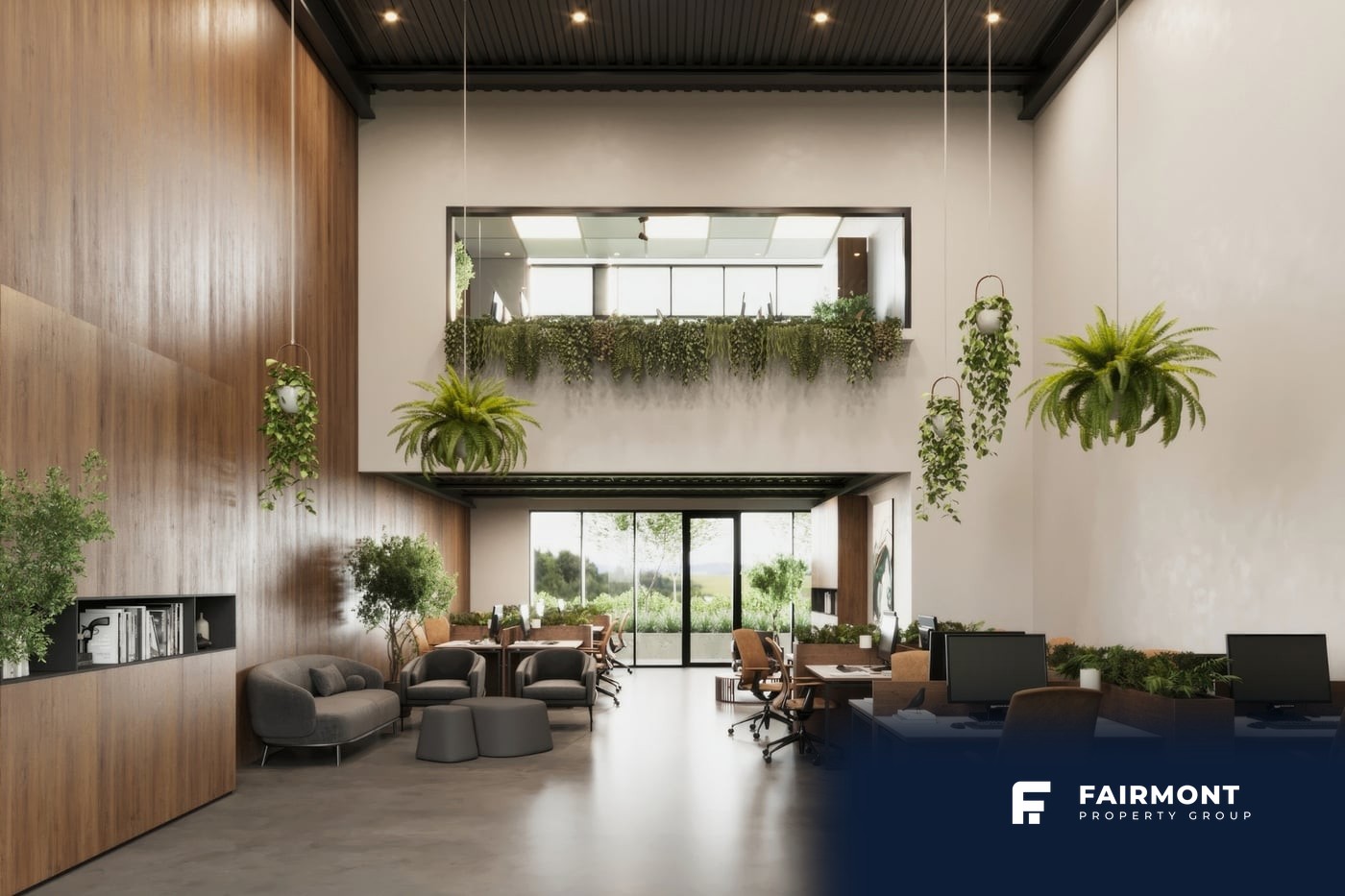 Double-height reception and workspace